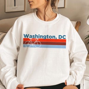 Washington DC Sweatshirt Retro Bike, Unisex Adult Crewneck Washington DC Sweatshirt - Personalization Available