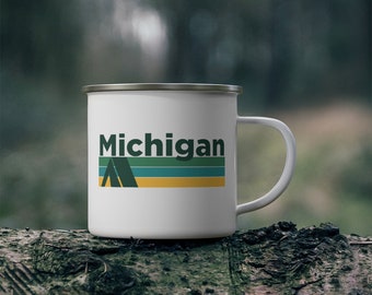 Michigan Camp Mug 12oz, Retro Camping Michigan Mug