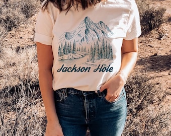 Jackson Hole Wyoming Graphic Tee: Mountain Illustration T-Shirt