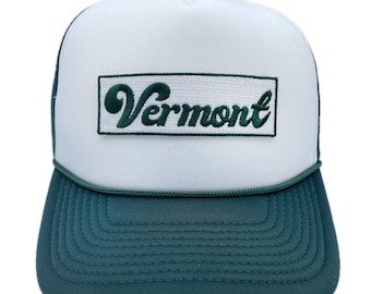 Premium Vermont Trucker Hat: Retro Camping Embroidered Snapback