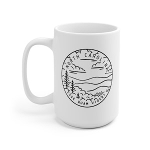 North Carolina Mug, State Design White Ceramic North Carolina Mug (11oz & 15oz) - Personalization Available