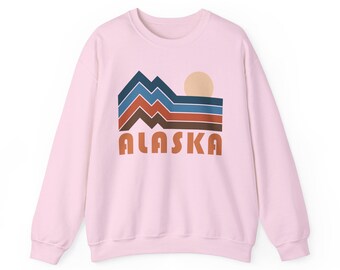 Felpa Alaska con stampa grafica retrò "Montagne in stile Alaska", girocollo unisex.