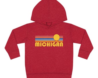 Michigan Toddler Hoodie, Retro Sunrise Unisex Michigan Toddler Sweatshirt