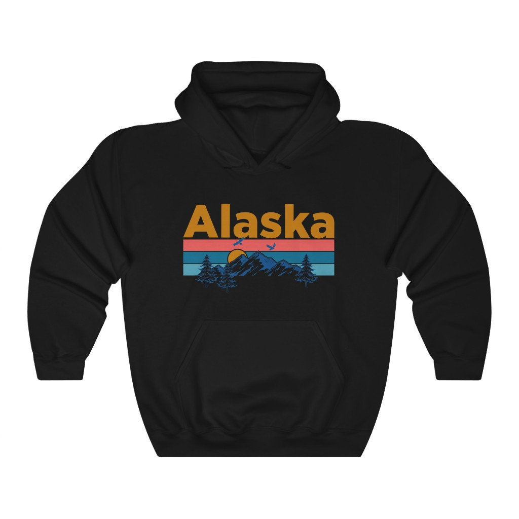 島 Sure Manufacturing Alaska Hoodie Alaska Hoodie, Retro Mountain Sun Unisex Alaska Hoodie