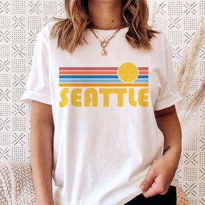Seattle, Washington T-Shirt Retro Sunset, Adult Unisex Seattle T Shirt - Personalization Available