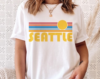 Seattle, Washington T-Shirt Retro Sunset, Adult Unisex Seattle T Shirt - Personalization Available