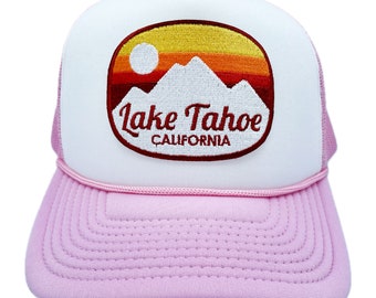 Lake Tahoe California Trucker Hat: Retro Embroidered Mountain