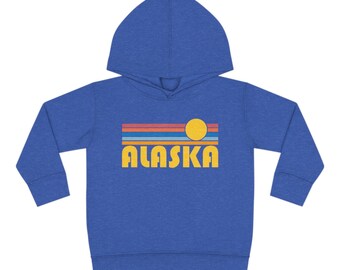 Alaska Toddler Hoodie, Retro Sunrise Unisex Alaska Toddler Sweatshirt