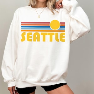 Seattle, Washington Sweatshirt, Retro Sunset Unisex Crewneck Seattle Sweatshirt - Personalization Available