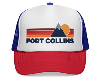 Fort Collins, Colorado Retro Mountains Trucker Hat - Vintage Style Fort Collins Cap