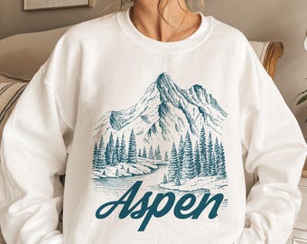 Aspen Colorado Sweatshirt, Unisex-Sweatshirt mit Retro-Bergmotiv, Rundhalsausschnitt, Geschenkidee für Aspen, Vintage-Stil, Urlaubsgeschenk