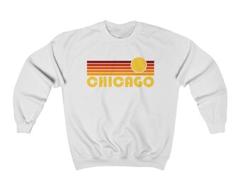 Sudadera de Chicago: Cuello redondo Retro Sunrise, recuerdo de Illinois