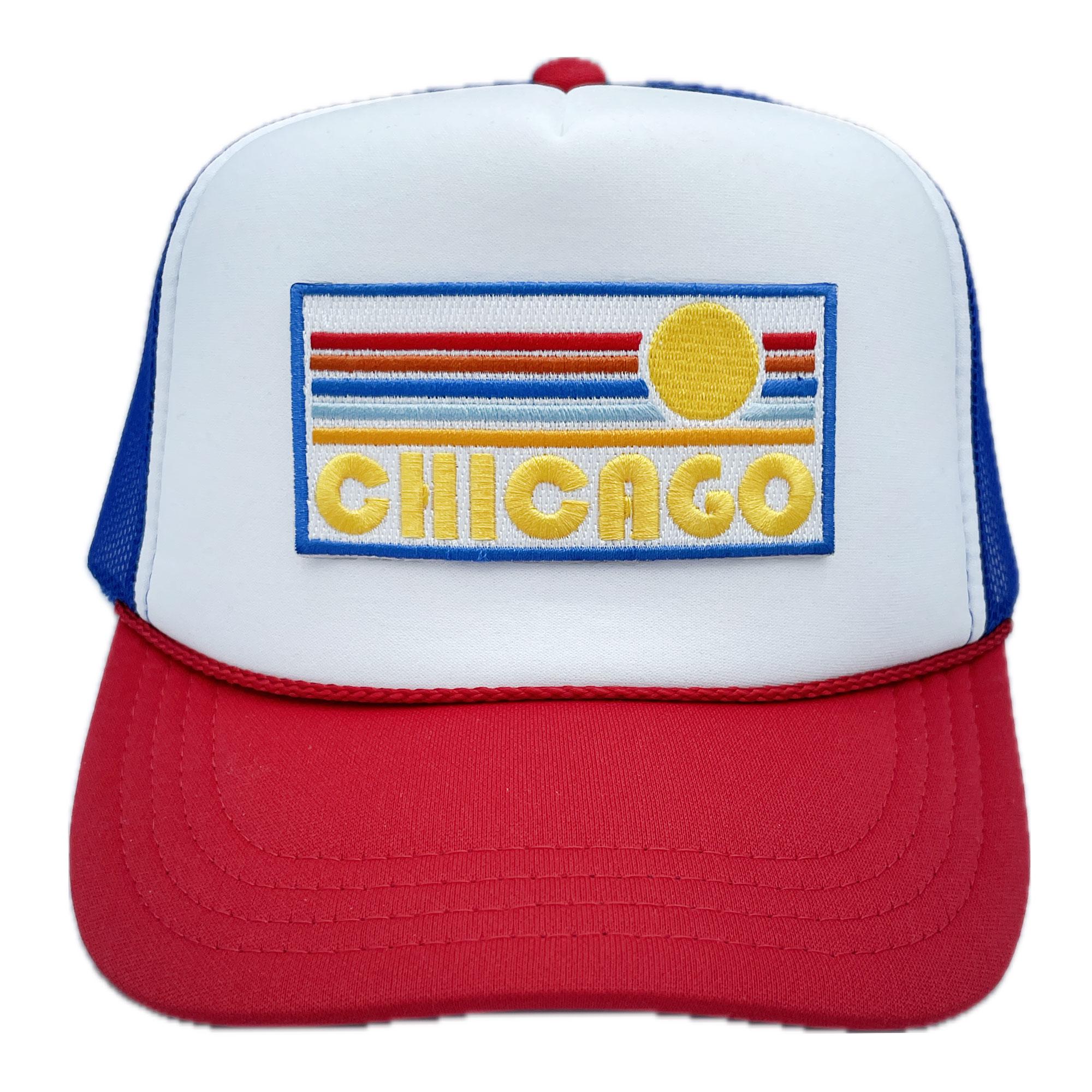 Kids Chicago Trucker Hat: Retro Sunrise Embroidered Snapback