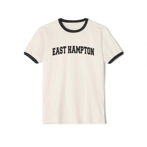 East Hampton, New York Cotton Ringer Graphic Tee - Unisex East Hampton T Shirt, Vintage Style Tee, Men&#39;s/Women&#39;s Tee, Collegiate Style