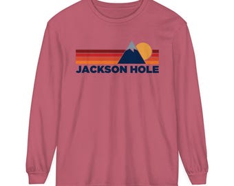 Jackson Hole Wyoming Long Sleeve T-shirt: Retro Mountain