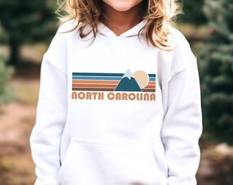 North Carolina Youth Hoodie, Retro Mountain North Carolina Youth Sweatshirt - Personalization Available