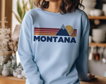 Montana Sweatshirt Retro Mountains, Montana Unisex Crewneck, Vintage Cozy Jumper, Gift for Outdoor Lovers