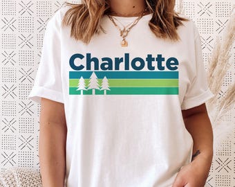 Charlotte, North Carolina T-Shirt - Retro Trees Unisex Charlotte Shirt - Personalization Available