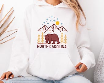 Retro North Carolina Hoodie: Unisex Bear Sweatshirt, Skiing Gift
