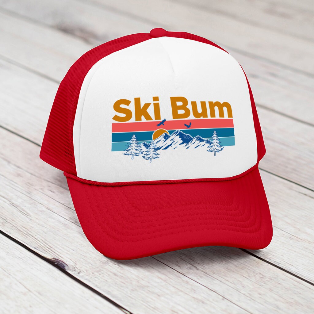 Blue Trucker Hat with Orange \'SKI BUM\' Embroidery Home Grown Ski Bum Orange Trucker Hunting Hat Blue One Size  main image 2