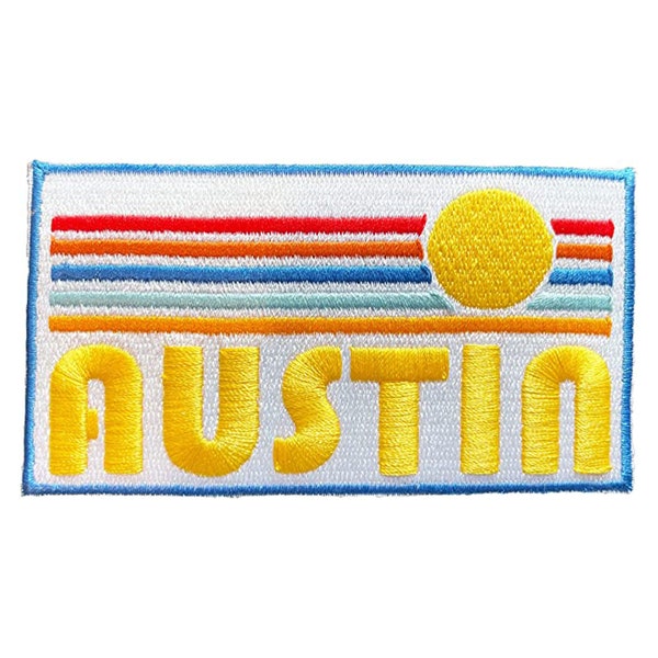 Austin Patch, Vintage Style Sunrise 100% Embroidery Sew or Iron-on Austin, Texas Patch (4in x 2in)