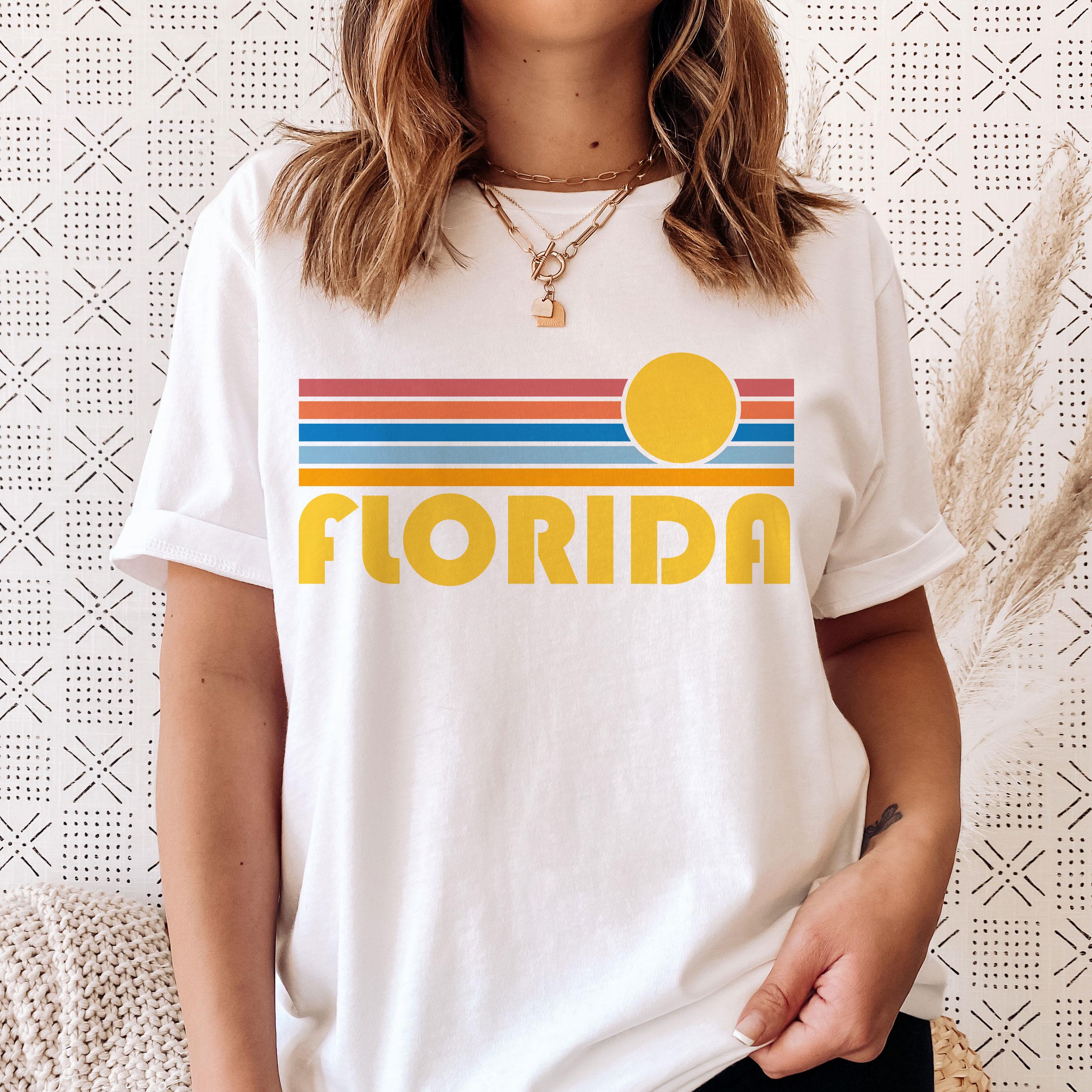 Florida Sunshine State T Shirt Welcome to Florida Heron Bird Palm Trees Sunset Graphic Tee Retro Florida Est 1845 Souvenir Shirt