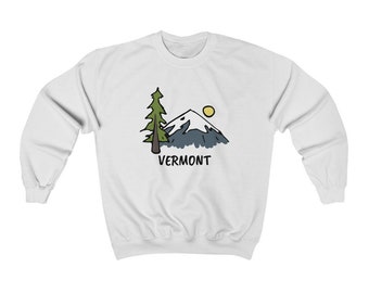 Vermont Sweatshirt, Retro Mountain Unisex Graphic Crewneck, Vermont Gift, Vintage Style, Personalization Available