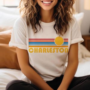 Charleston, South Carolina T-Shirt Retro Sunset, Adult Unisex Charleston T Shirt - Personalization Available