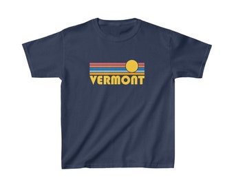Vermont Youth Shirt, Retro Sunrise Vermont Kid&#39;s T-Shirt - Personalization Available