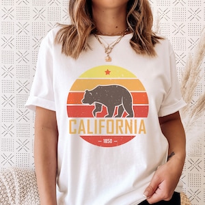 California T-Shirt, Retro Bear Unisex California Shirt - Personalization Available