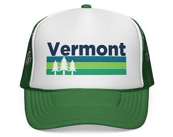 Vermont Trucker Hat, Retro Trees Foam Mesh Snapback, Vermont Gift, Vintage Style, Vacation Gift
