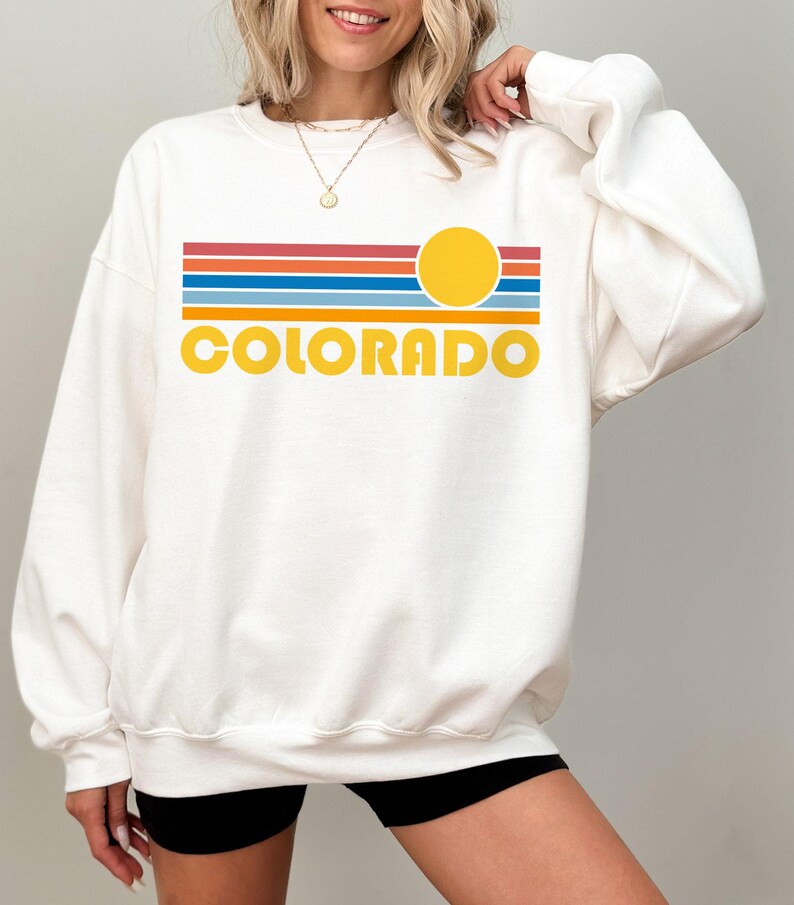 Colorado Sweatshirt — Retro Sunset Unisex Colorado Sweater - Personalization Available (photo 1 of 9)