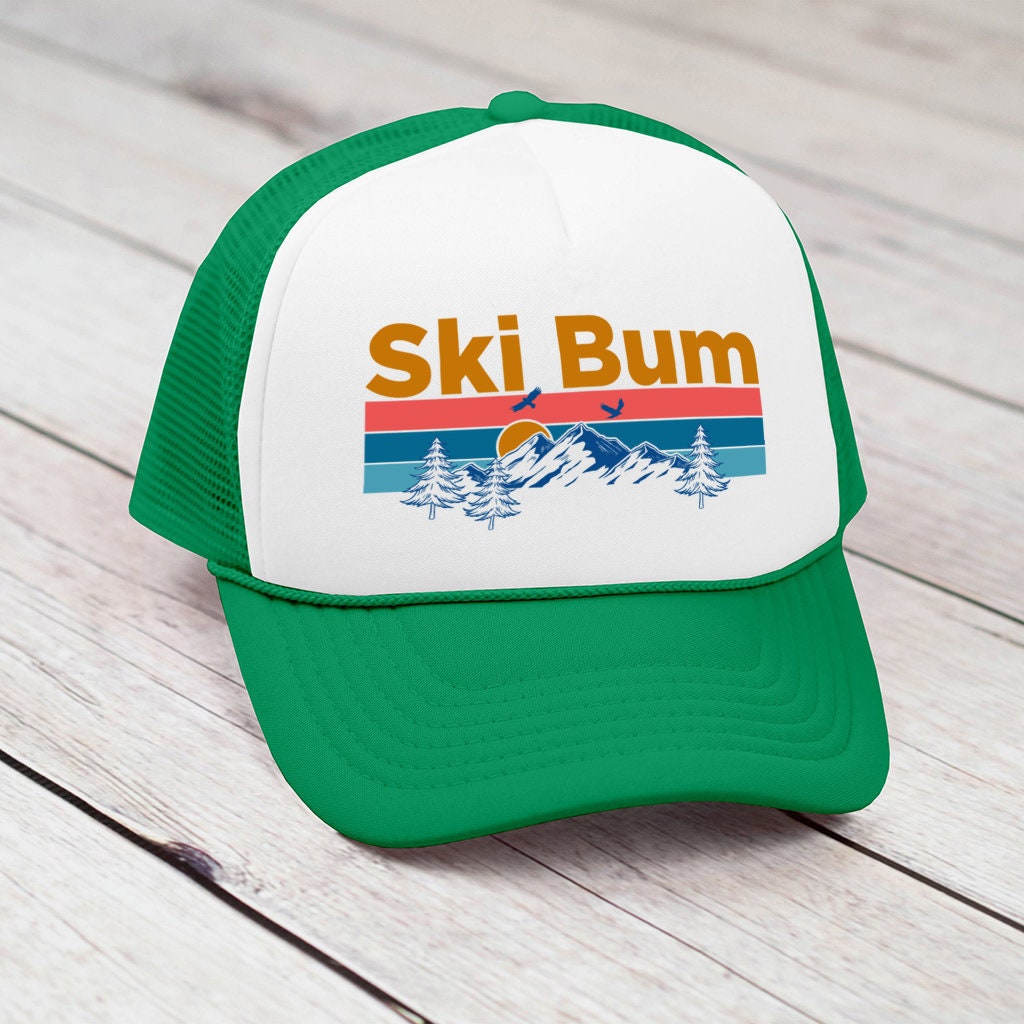 Blue Trucker Hat with Orange \'SKI BUM\' Embroidery Home Grown Ski Bum Orange Trucker Hunting Hat Blue One Size  main image 3