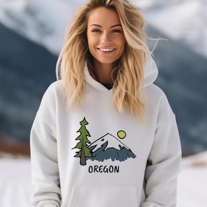 Oregon Hoodie, gezeichnet Berg UnisexOregon Sweatshirt - Personalisierung verfügbar