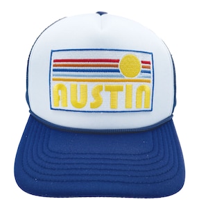 Kids Austin, Texas Trucker Hat (Ages 2-12), Retro Sunrise Austin Snapback Youth Hat  / Kid's Hat