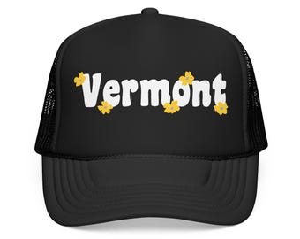Vermont Trucker Hat, Retro Daisy Foam Mesh Cap, Vermont Gift, Wildflower Daisy Snapback, Cute Floral Hat