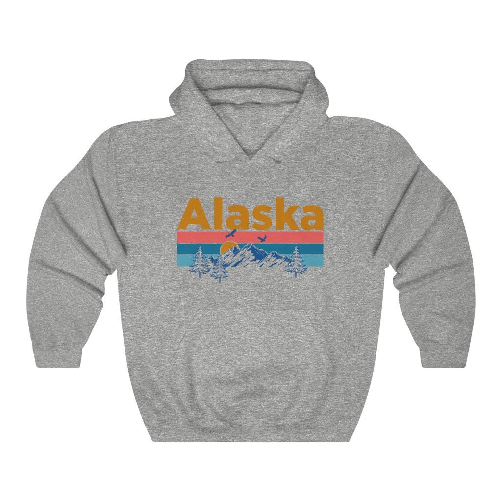 Alaska Hoodie, Retro Mountain Sun Unisex Alaska Hoodie Alaska Hoodie, Retro Mountain Sun Unisex Alaska Hoodie