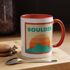 Boulder Colorado Mug: Retro Ombre Sun Mountain Design, 11 oz