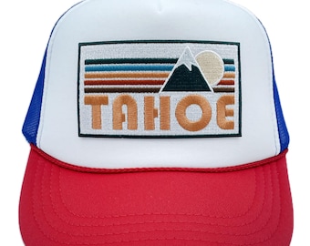 Premium Lake Tahoe Kids Trucker Hat: Embroidered Patch Mountain Patch (Ages 2-10)