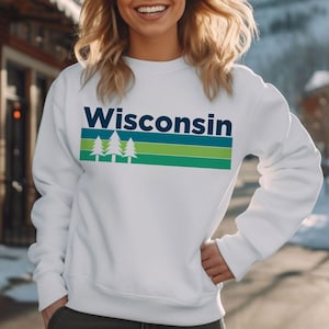 Retro Wisconsin Sweatshirt: Unisex Crewneck with Trees