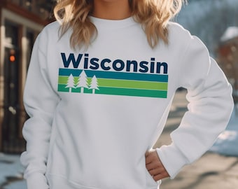 Retro Wisconsin Sweatshirt: Unisex Crewneck with Trees