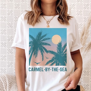 Carmel-by-the-Sea, California T-Shirt, Retro Palm Tree & Beach Unisex Carmel-by-the-Sea Shirt - Personalization Available