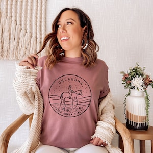T-shirt Oklahoma, Distressed State Design, uniseks Oklahoma-shirt - personalisatie beschikbaar