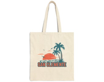 San Clemente California Cotton Canvas Tote Bag (15" x 16") - Beach Design