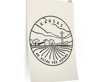 Kansas Poster, State Design  Kansas Print / Picture / Hand Drawn Art - Personalization Available