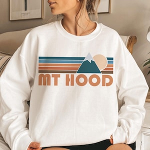 Mount Hood, Oregon Sweatshirt, Unisex Retro Mountain Crewneck Mount Hood Sweatshirt - Personalization Available