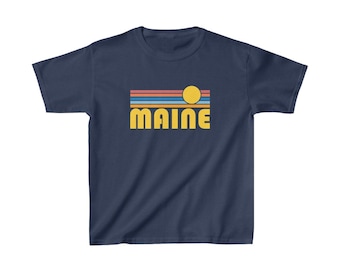 Maine Youth Shirt, Retro Sunrise Maine Kid&#39;s T-Shirt - Personalization Available