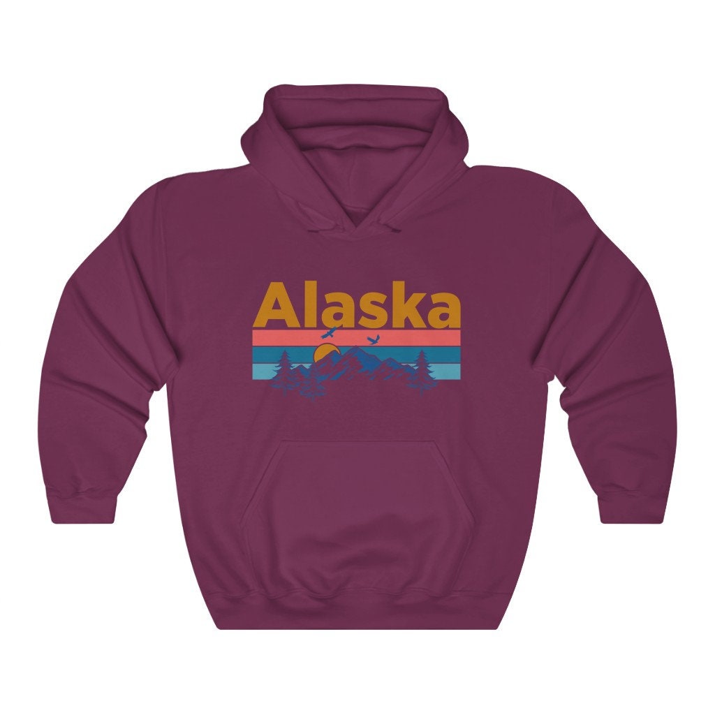 島　Sure Manufacturing Alaska Hoodie Alaska Hoodie, Retro Mountain Sun Unisex Alaska Hoodie