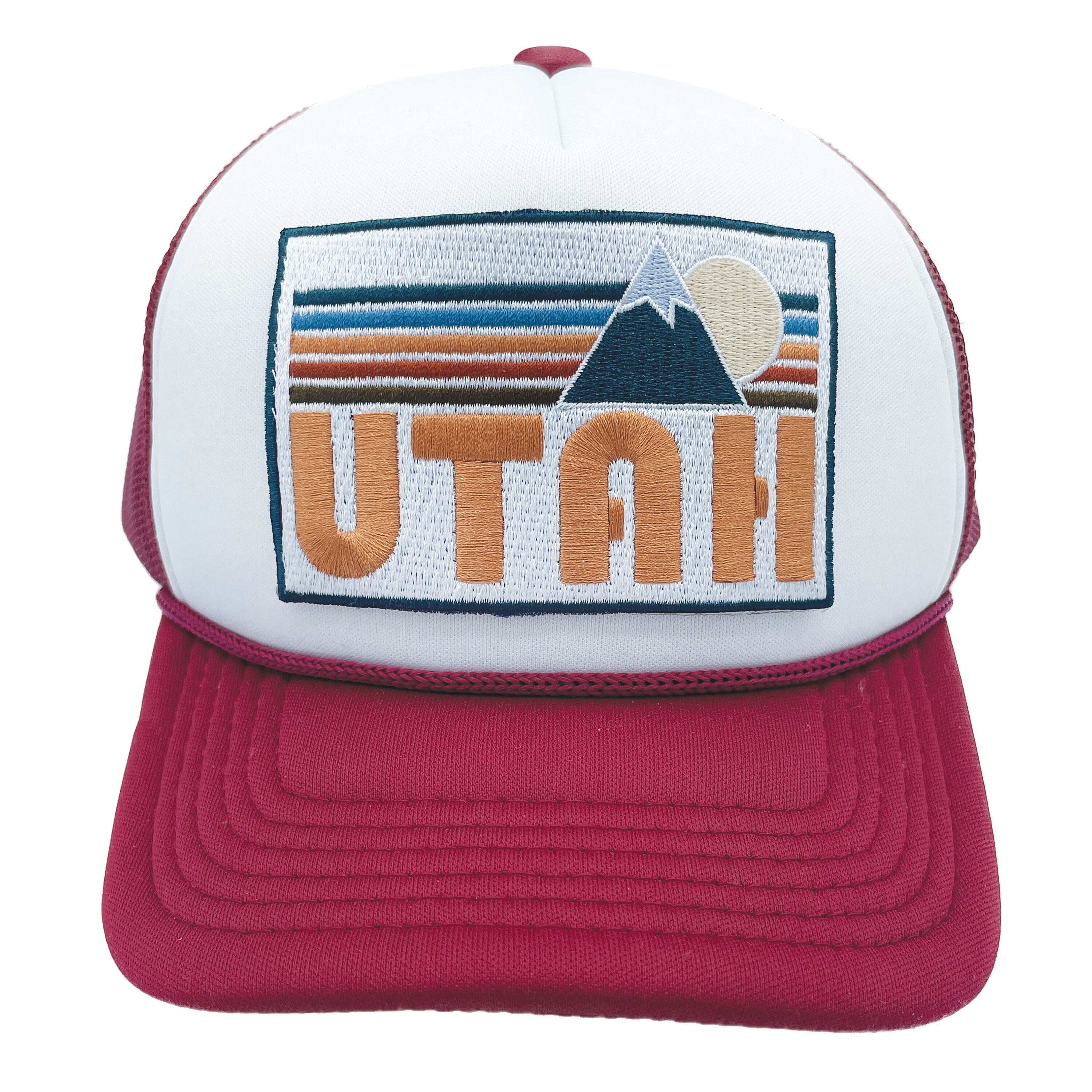 tan＠ Kids Utah Trucker Hat: Embroidered Patch Mountain Snapback (ages 2