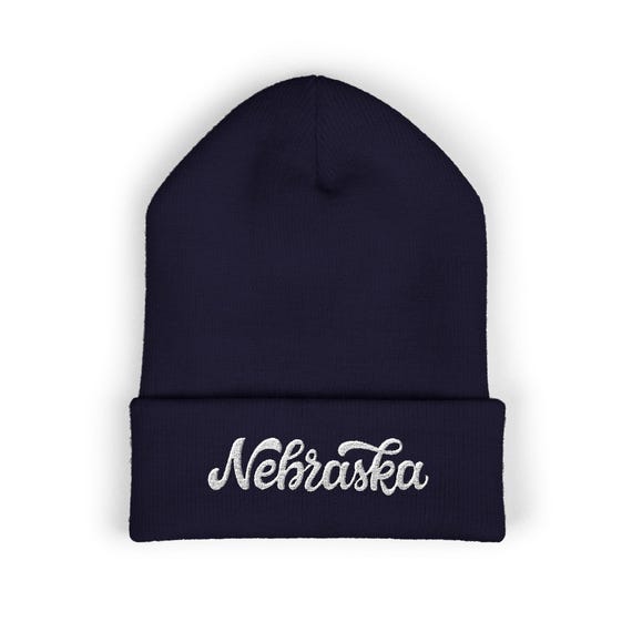 Nebraska Beanie - Embroidered State Design, Cuffed Knit Winter Hat